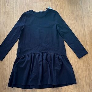 Zara Black long sleeve cotton dress with ruffle bottom - with original Tag